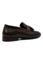 DIVO Men’s Brown Handmade Woven Leather Tassel Loafers Sartorial Shoes