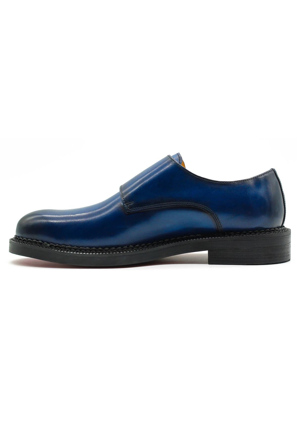 ROWE Men’s Blue Burnished Real Leather Double Monk Strap Shoes Sartorial Shoes