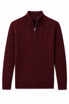 Men's Maroon 100% Cotton Fine Cable Knit Quarter Zip Neck Jumper CAVANI
