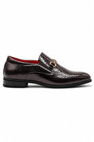 Men's Brown Patent Slip-On Loafers with Gold Snaffle Buckle Sartorial Shoes