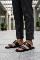Men's Black Handmade Real Leather Snaffle Bit Open Toe Sandals Sartorial Shoes
