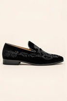 FRED Men’s Black Embroidered Velvet Party Loafers Sartorial Shoes