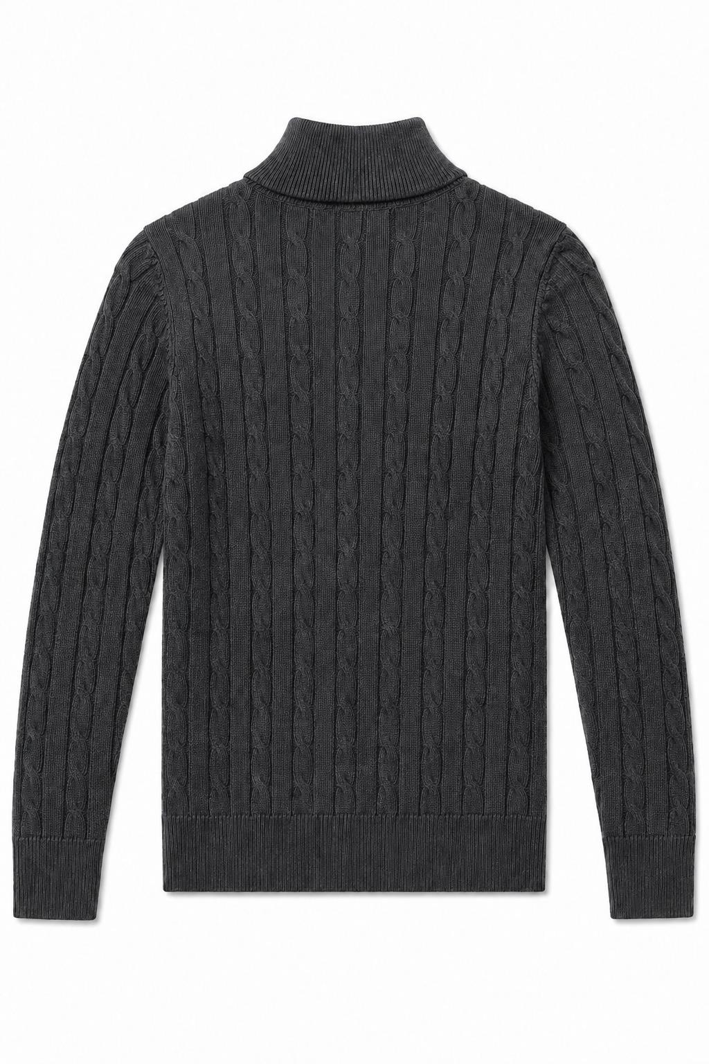 Men's Charcoal Grey 100% Cotton Fine Cable Knit Quarter Zip Neck Jumper CAVANI