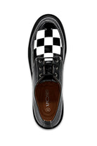 Men's Shiny Patent Black & White Mod-Style Chunky Derby Shoes Sartorial Shoes