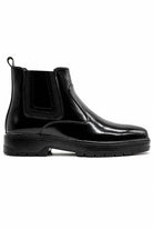 Men's Black Patent Faux Leather Retro Chelsea Boots Lug Sole Sartorial Shoes
