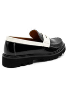 Men's Black & White Patent Chunky Penny Loafers Sartorial Shoes