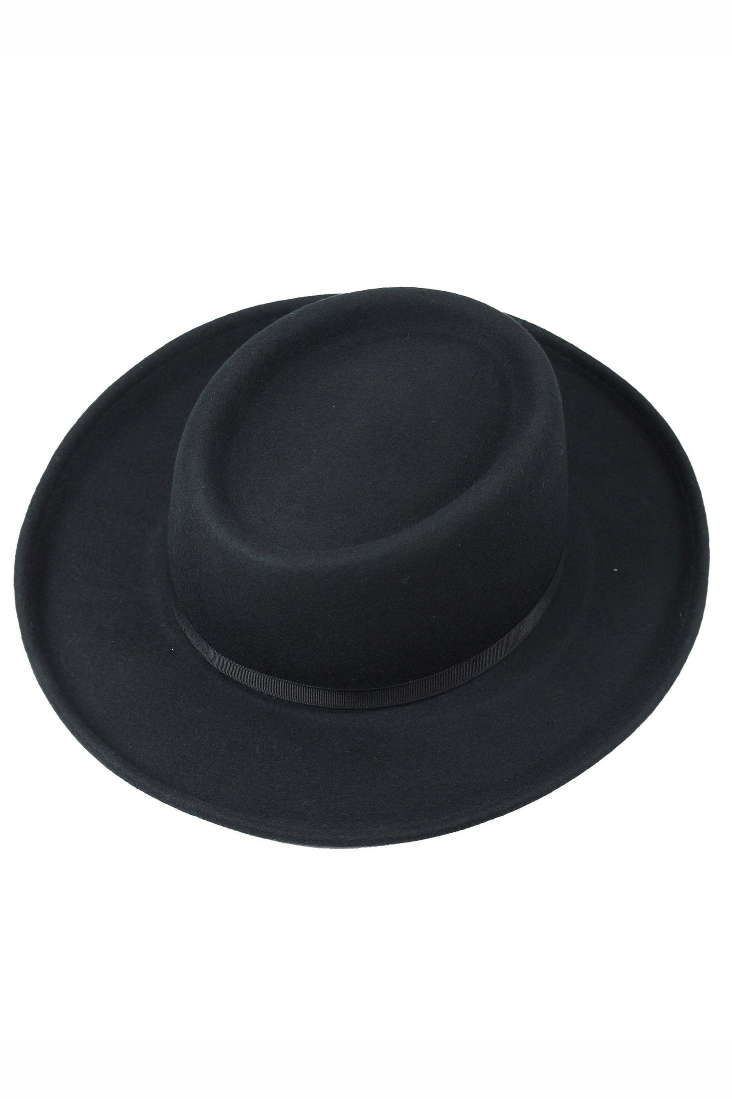 Mens Black Vintage 100% Wool Felt Crushable Gambler Cowboy Hat Curved Wide Brim
