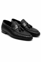 DIVO Men’s Black Handmade Woven Leather Tassel Loafers Sartorial Shoes