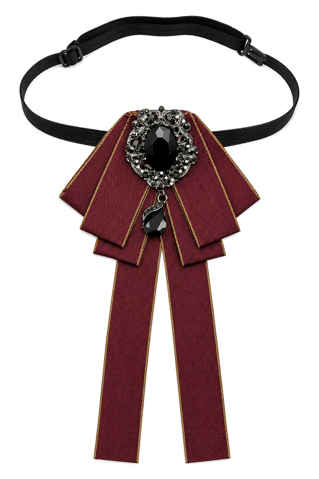 Men’s Maroon Jewelled Ribbon Brooch Bow Tie Sartorial Shoes