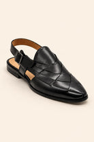 Men's Black Handmade Real Leather Woven Sandals Sartorial Shoes
