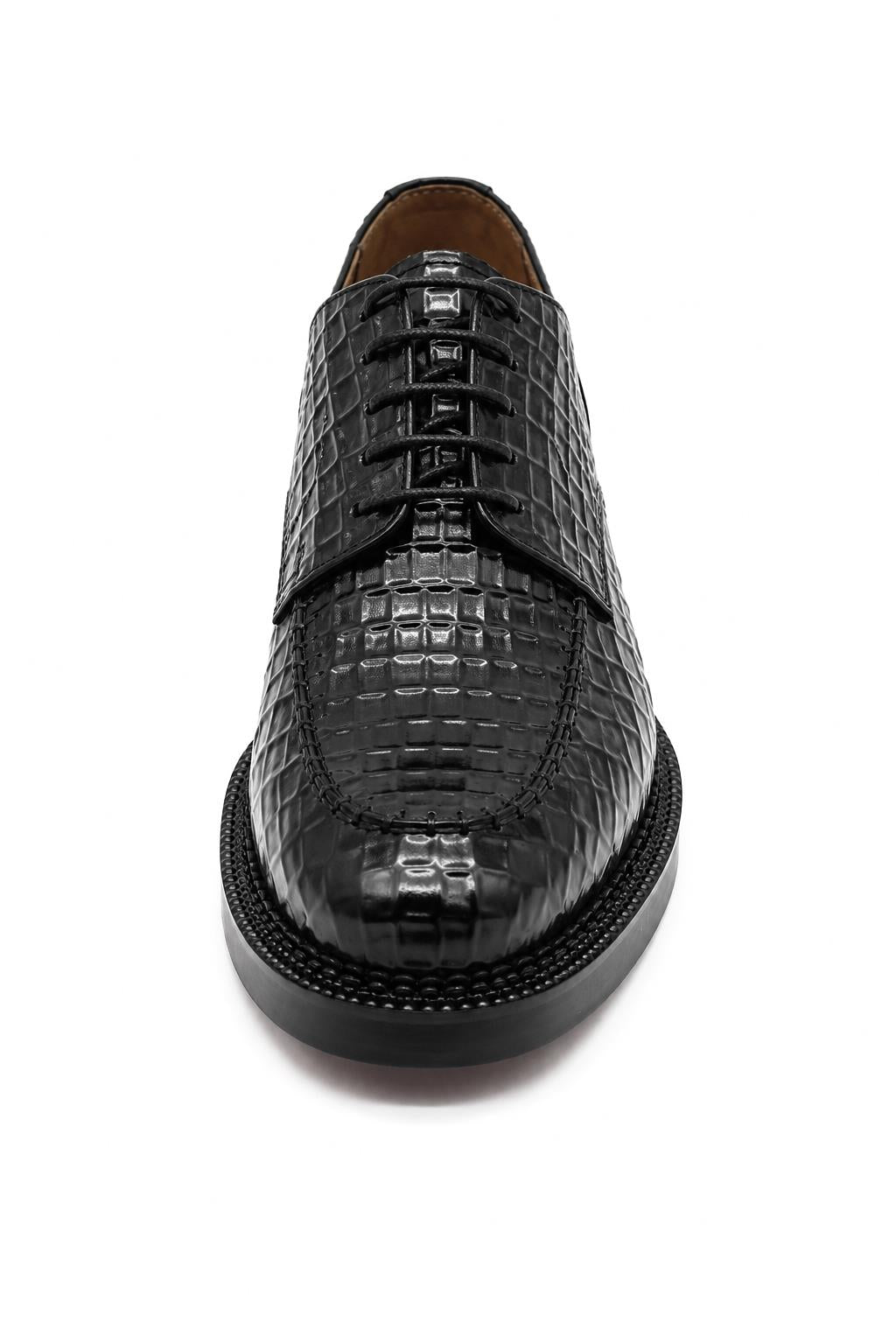 MARLOW Men’s Black Croc-Embossed Leather Moc-Toe Derby Shoes Sartorial Shoes