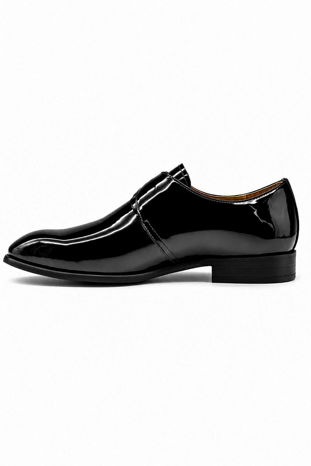 VALE Men’s Black Patent Leather Single Monk Strap Shoes Sartorial Shoes