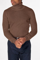 Men's Mocha 100% Cotton Fine Knit Roll Neck Jumper CAVANI