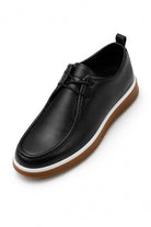 Men's Black Faux Leather Apron Toe Moc-Toe Chukka Boots Sartorial Shoes