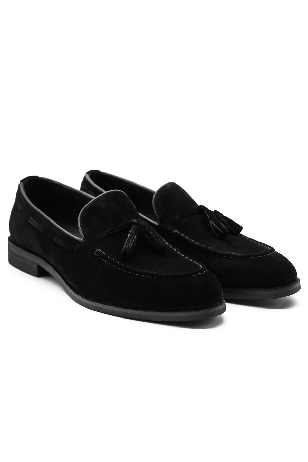 PABLO Men’s Black Real Suede Leather Tassel Loafers Sartorial Shoes