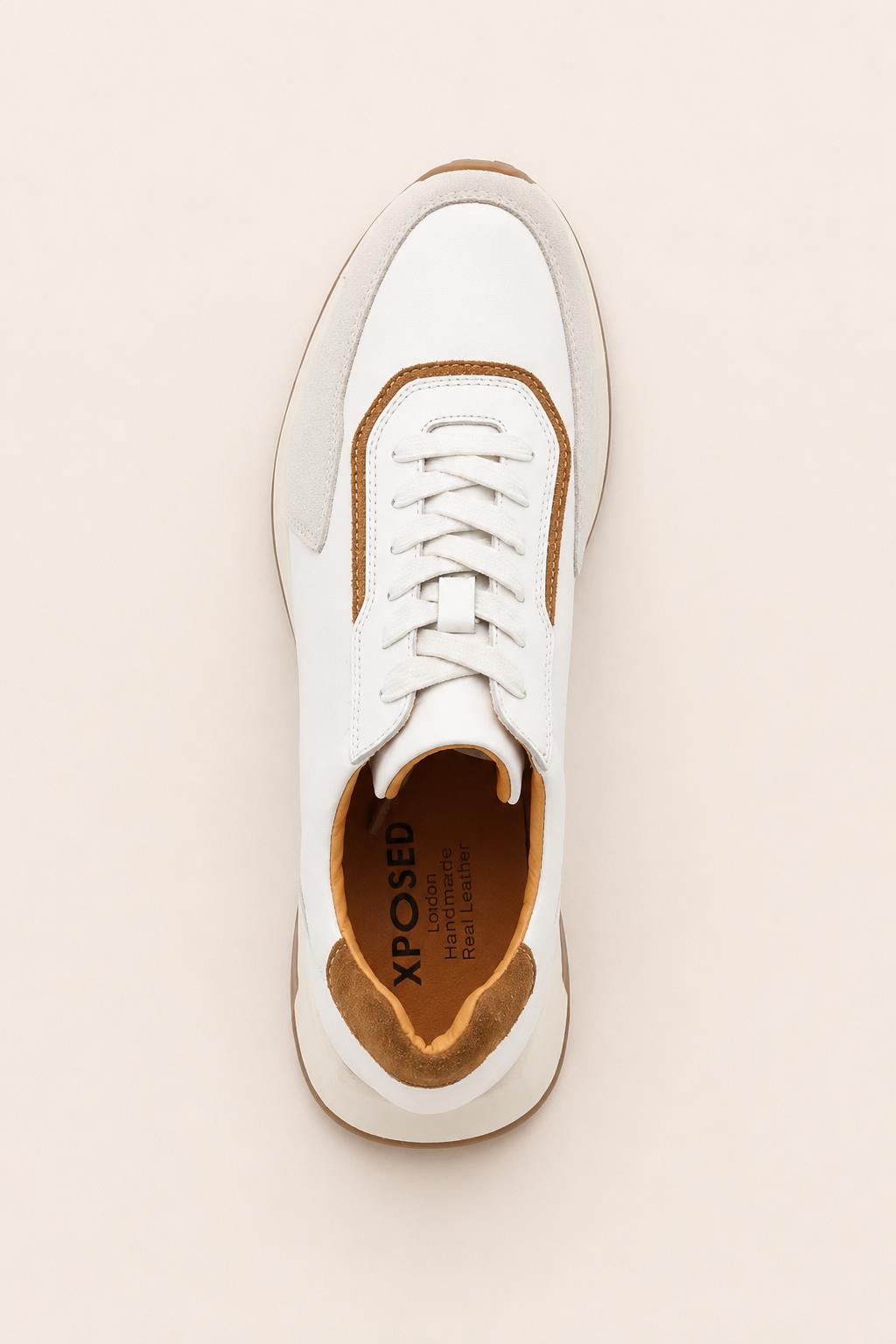 Men's White Handmade Real Leather Trainers Sartorial Shoes