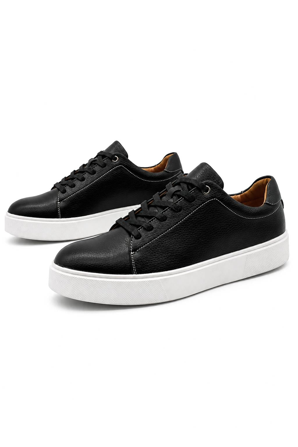 Men’s Black Grain-Effect Faux Leather Lace-Up Trainers Sartorial Shoes