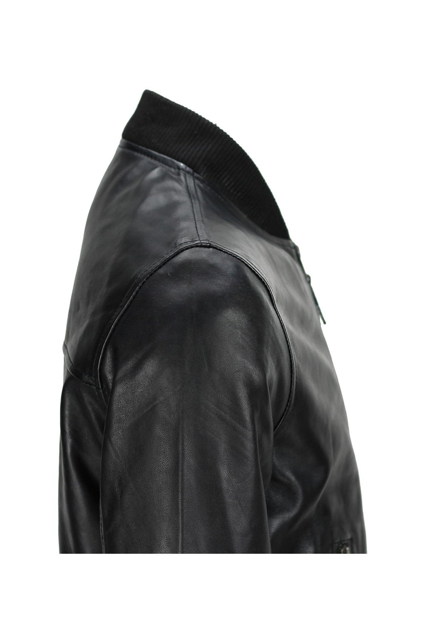 Mens Black Soft Real Leather Vintage Collar Bomber Style Biker Jacket