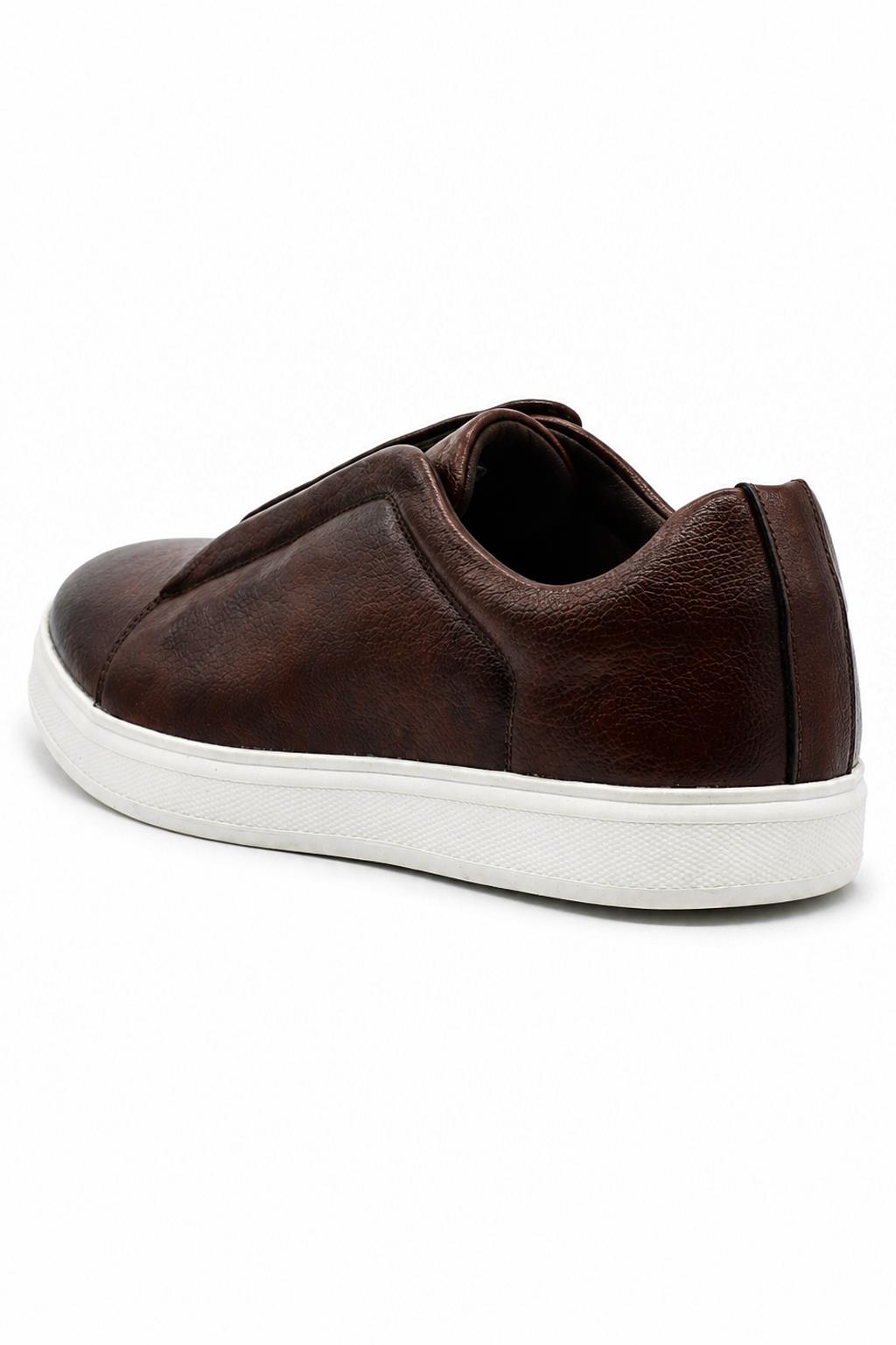 Men’s Coffee Brown Faux Leather Slip-On Trainers Sartorial Shoes