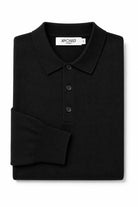 Men's Black 100% Cotton Fine Knit Button Neck Polo Jumper CAVANI