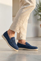 Men’s Milo Navy Blue Suede Leather Penny Loafers Sartorial Shoes