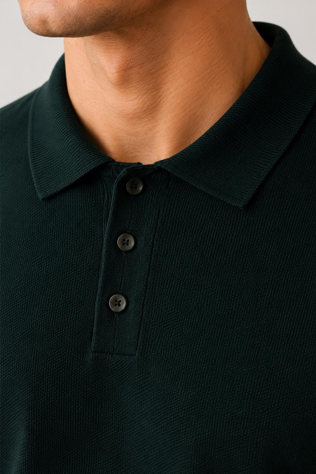 Men's Green 100% Cotton Fine Knit Button Neck Polo Jumper CAVANI