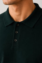 Men's Green 100% Cotton Fine Knit Button Neck Polo Jumper CAVANI