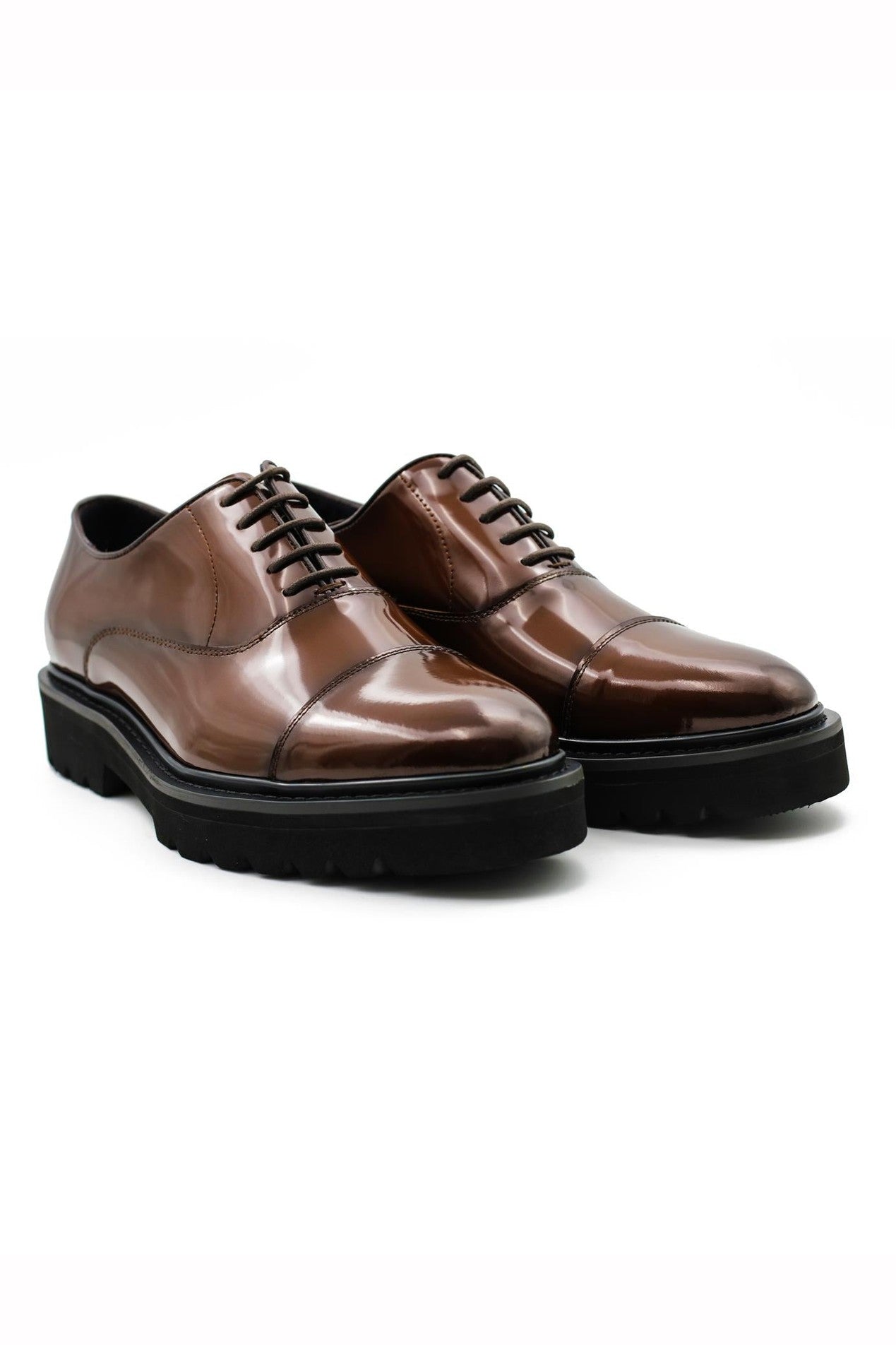 BROWN POLISHED LEATHER OXFORD SHOES – LUG SOLE Sartorial Shoes