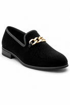 Men's Black Floral Velvet Gold Chain Wedding Loafers Sartorial Shoes