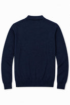 Men's Navy 100% Cotton Fine Knit Button Neck Polo Jumper CAVANI