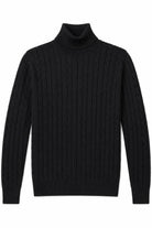 Men's Black 100% Cotton Fine Cable Knit Roll Neck Jumper CAVANI