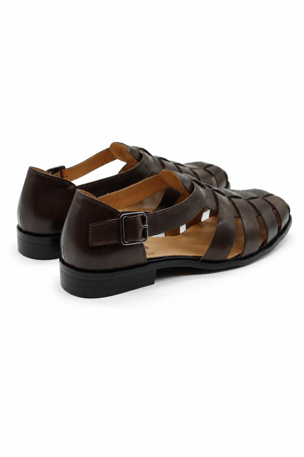 Luke - Dark Brown Handmade Real Leather Fisherman Sandals Sartorial Shoes