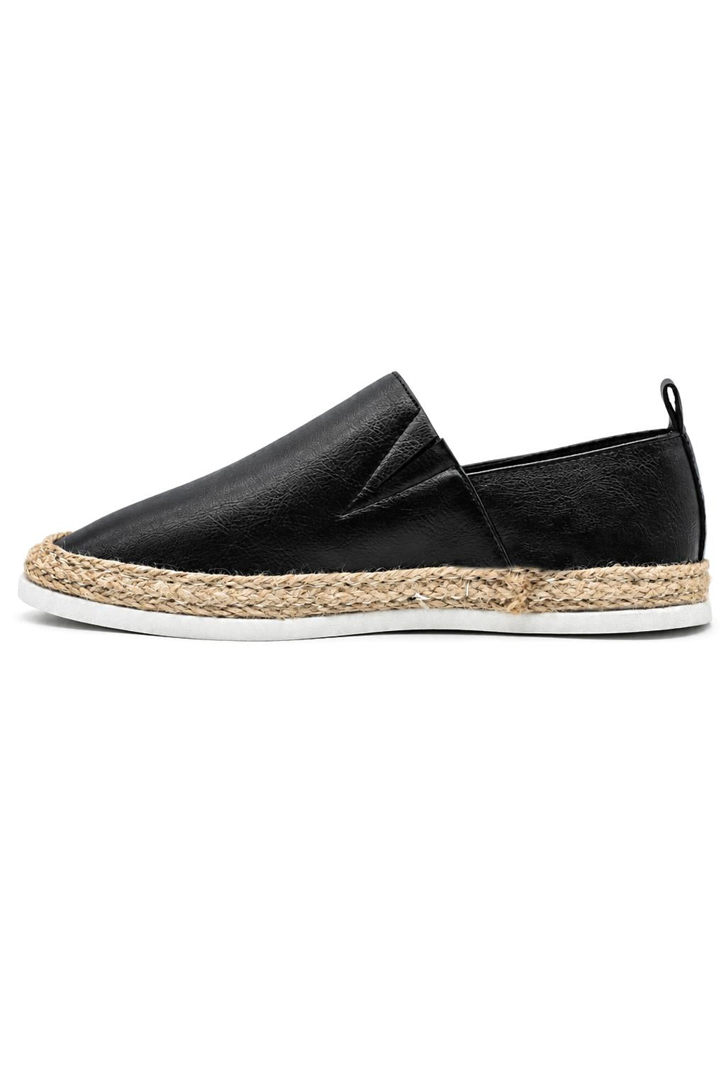 Men’s Black Faux Leather Slip-On Espadrille Shoes Sartorial Shoes
