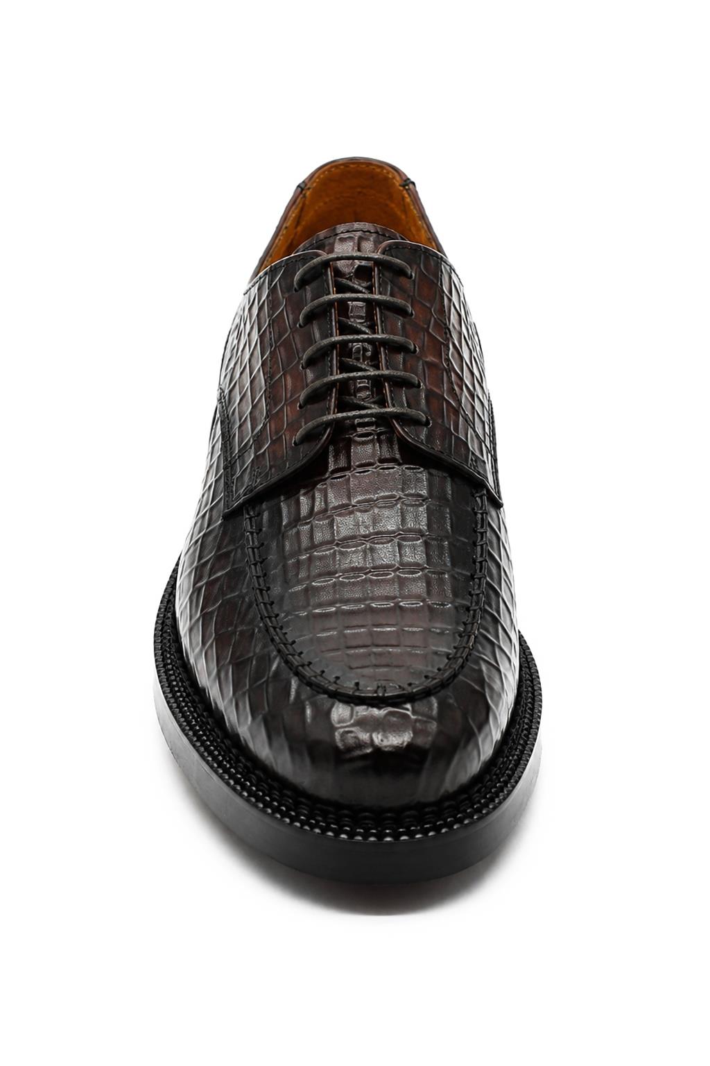 MARLOW Men’s Dark Brown Croc-Embossed Leather Moc-Toe Derby Shoes Sartorial Shoes