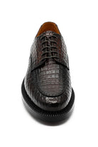 MARLOW Men’s Dark Brown Croc-Embossed Leather Moc-Toe Derby Shoes Sartorial Shoes