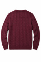 Men's Maroon 100% Cotton Fine Cable Knit Crew Neck Jumper CAVANI