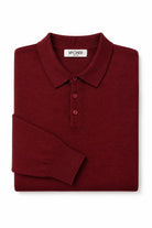 Men's Maroon 100% Cotton Fine Knit Button Neck Polo Jumper CAVANI