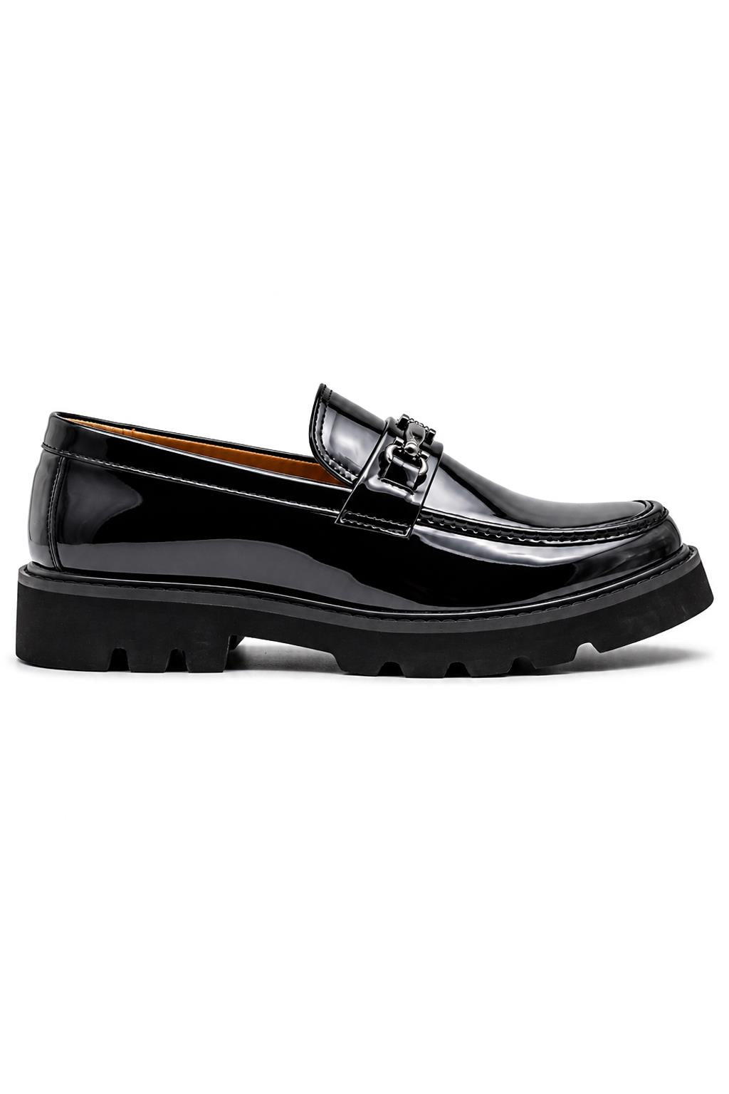 Men's Black Patent Faux Leather Snaffle Loafers Sartorial Shoes