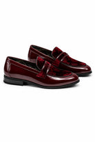 Men's Maroon Floral Velvet Patent Dress Loafers Sartorial Shoes