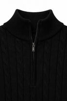 Men's Black 100% Cotton Fine Cable Knit Quarter Zip Neck Jumper CAVANI