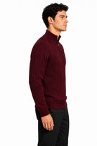 Men's Maroon 100% Cotton Fine Cable Knit Quarter Zip Neck Jumper CAVANI