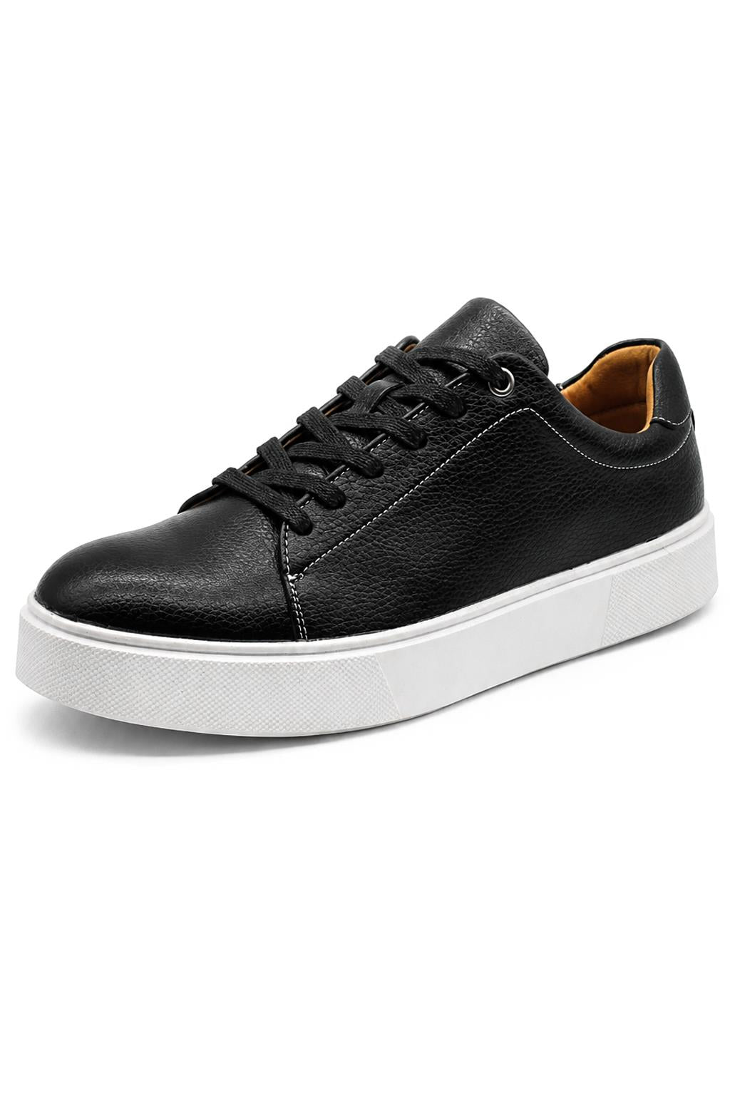 Men’s Black Grain-Effect Faux Leather Lace-Up Trainers Sartorial Shoes