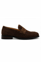 BRIO Men’s Brown Woven Suede Leather Penny Loafers Sartorial Shoes