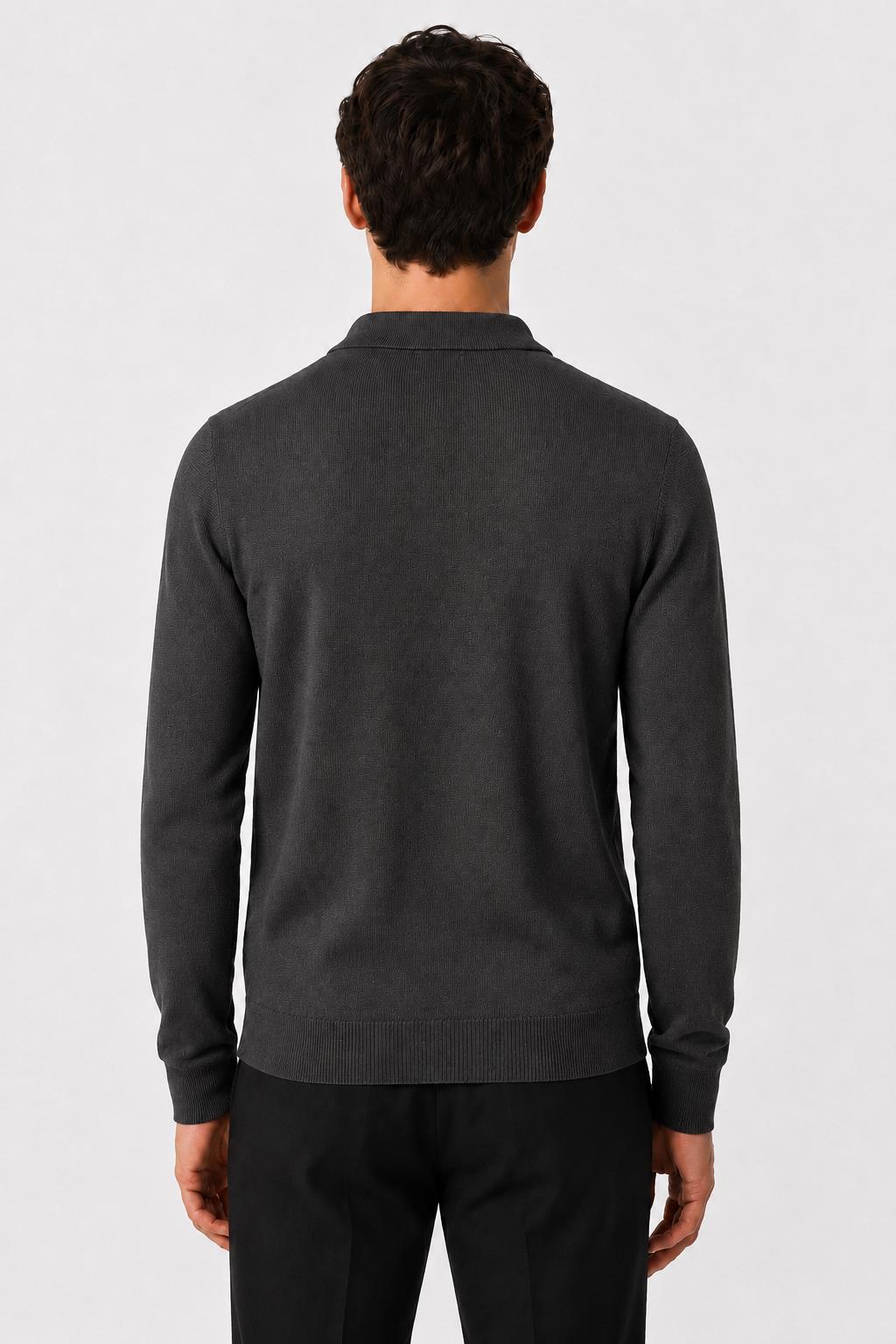 Men's Grey 100% Cotton Fine Knit Button Neck Polo Jumper CAVANI