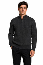 Men's Charcoal Grey 100% Cotton Fine Cable Knit Quarter Zip Neck Jumper CAVANI