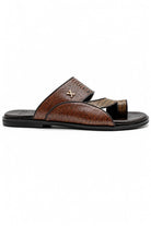 Men's Brown Handmade Real Leather Polished Printed Toe Loop Sandals Sartorial Shoes