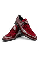 Men's Maroon Floral Velvet Monk Strap Dress Shoes Sartorial Shoes