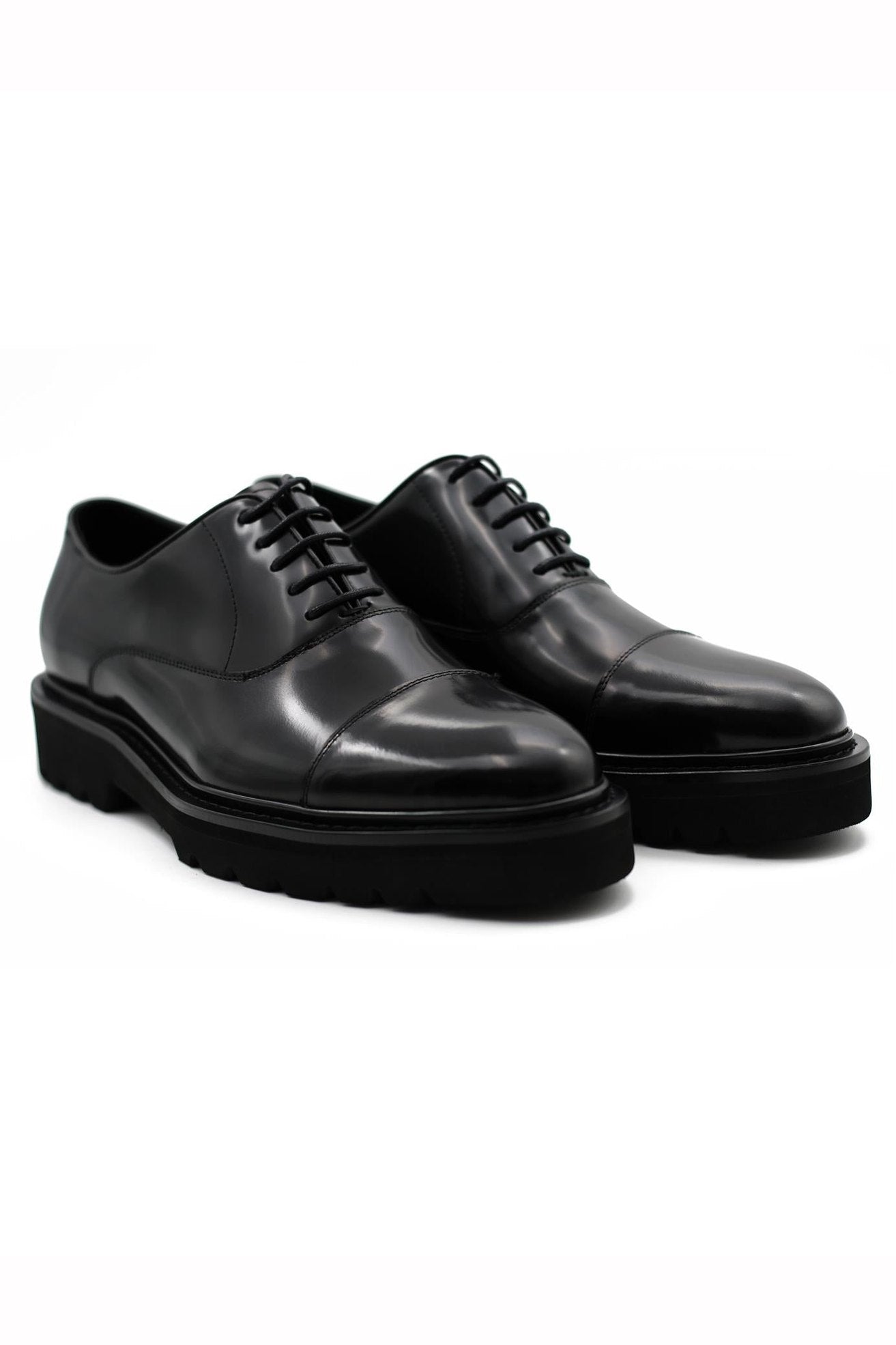 BLACK POLISHED LEATHER OXFORD SHOES – LUG SOLE Sartorial Shoes