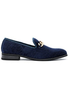 Men's Navy Floral Velvet Gold Chain Wedding Loafers Sartorial Shoes