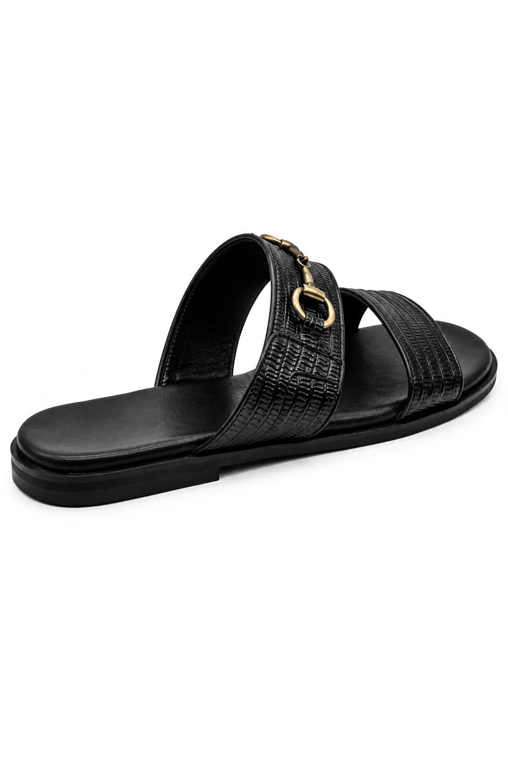 Men's Black Handmade Real Leather Snaffle Bit Open Toe Sandals Sartorial Shoes